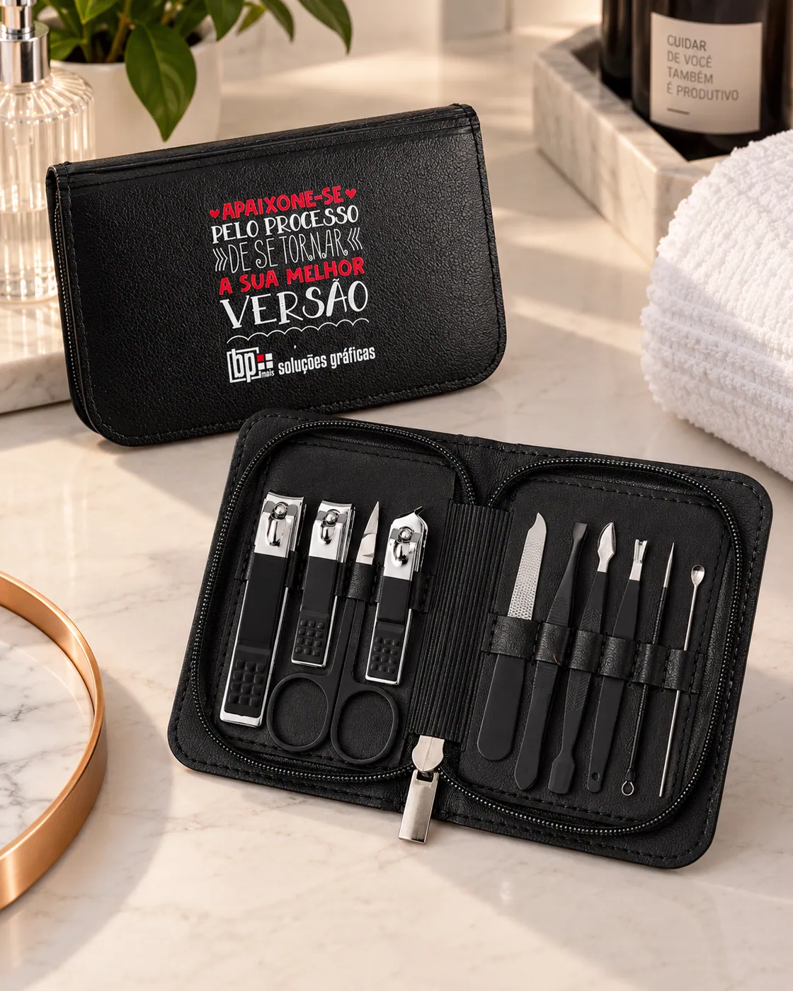 Kit Manicure Noronha com estojo preto e 10 acessórios