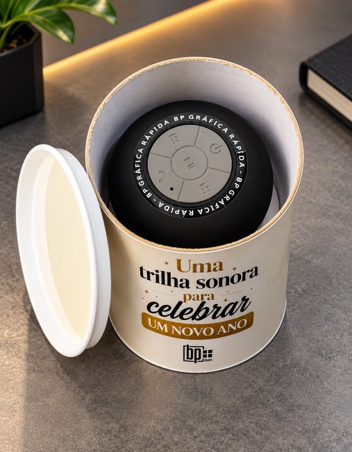Caixa de som Pulse dentro do tubo lata personalizado