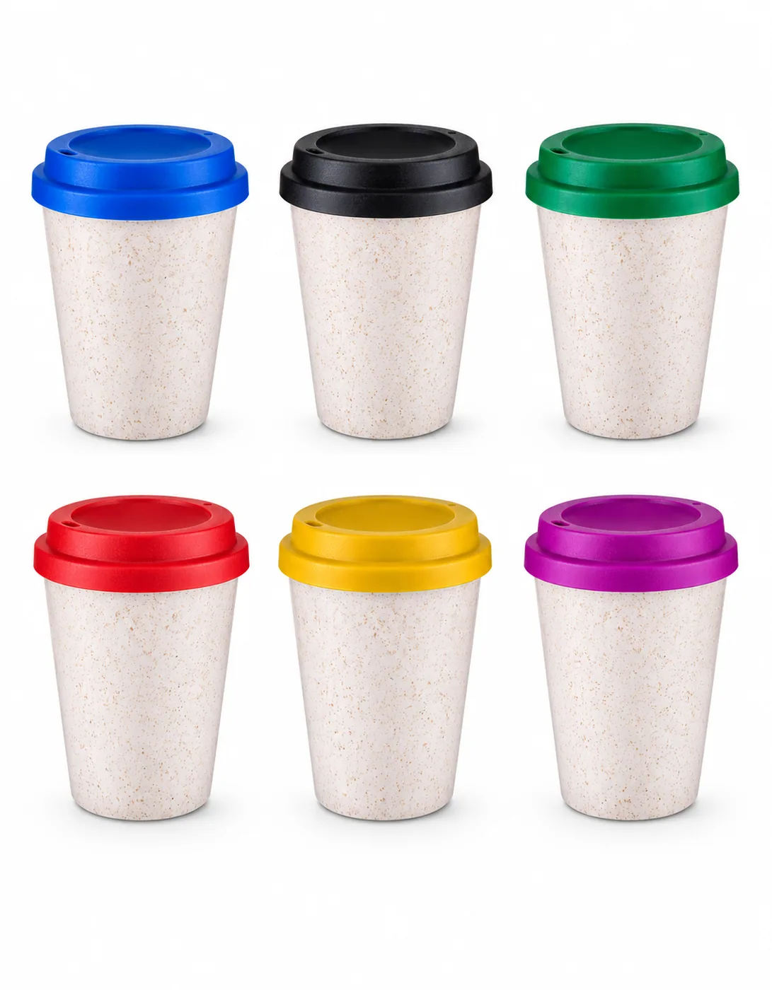 Copos Mocha em fibra de arroz com tampas coloridas