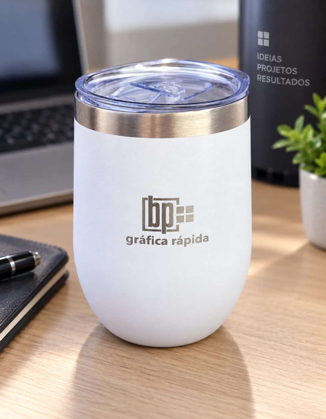 Copo térmico Zen branco personalizado com gravação