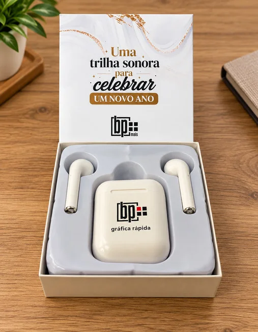 Fone Beat dentro da embalagem presenteável personalizada
