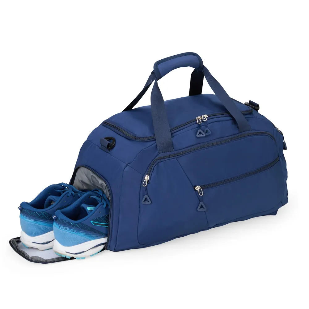 Bolsa Destino azul com compartimento lateral para calçados