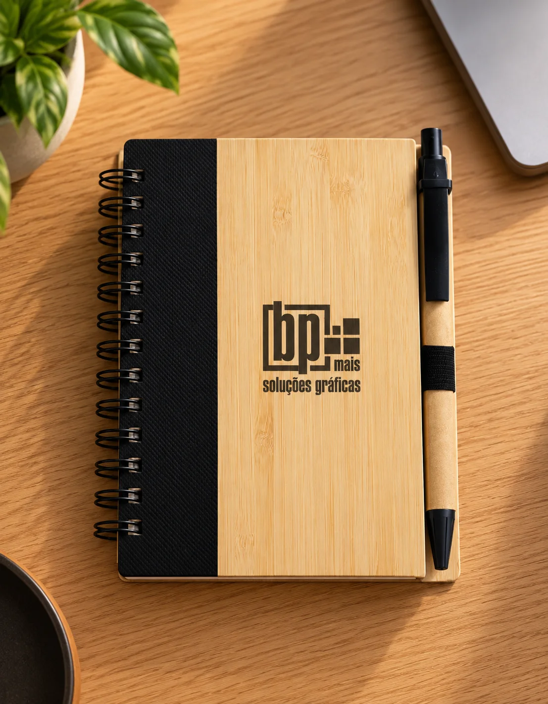 Caderno Pau-Brasil com capa em bambu personalizado BP Mais