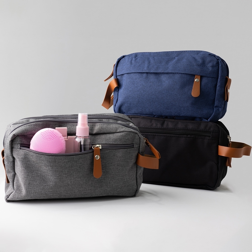 Nécessaire Travel nas cores azul, cinza e preta