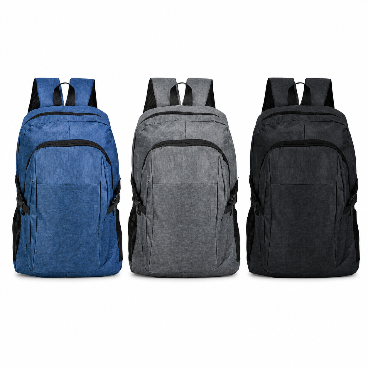 Mochila Move nas cores azul, cinza e preta