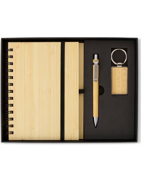 Kit Verona em bambu com caderneta wire-o, caneta e chaveiro