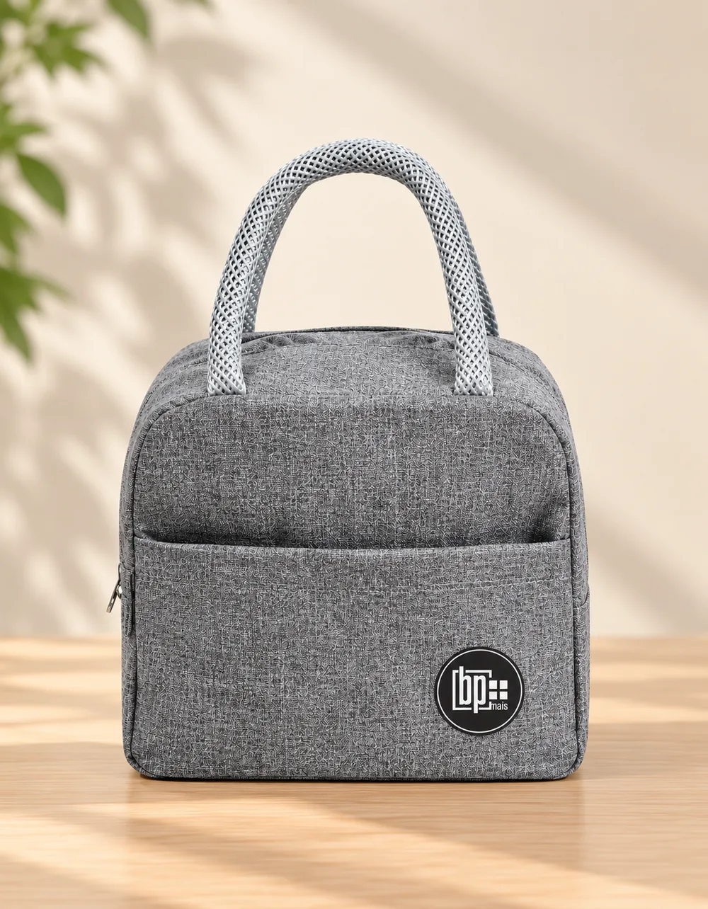 Bolsa térmica Coral cinza personalizada com logotipo BP Mais