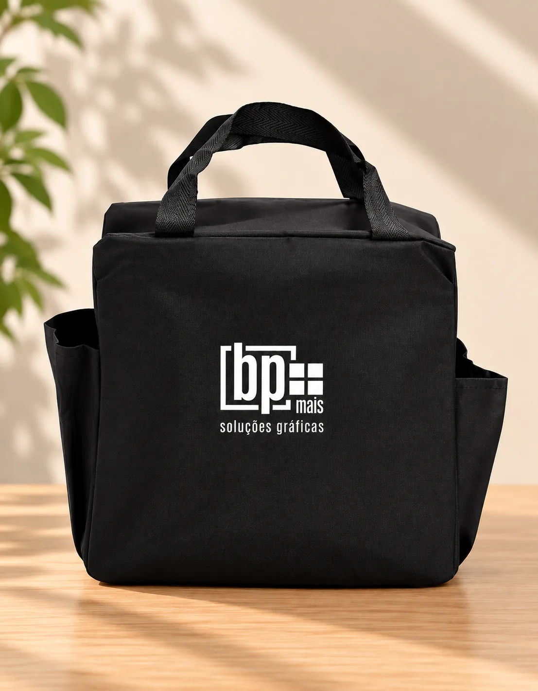 Bolsa térmica Maré preta personalizada com logotipo BP Mais