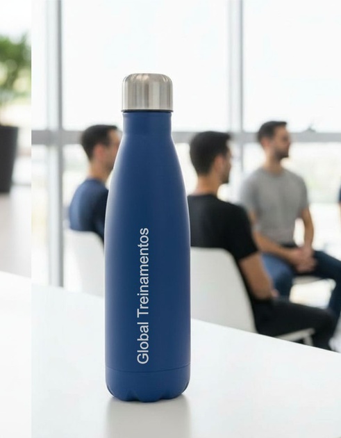 Garrafa térmica Isís azul personalizada com logotipo