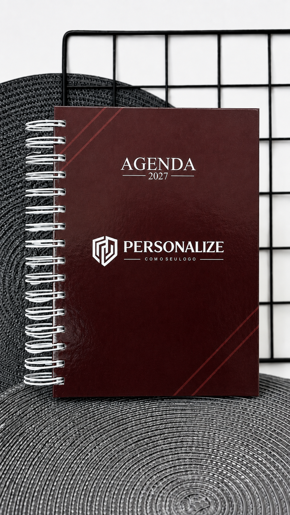 Agenda Office com capa bordô personalizada e wire-o